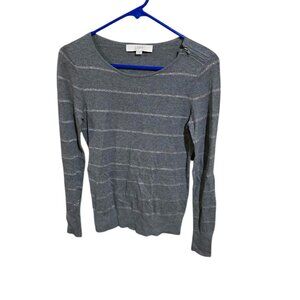 Loft Gray Sweater With Silver Sparkly Stripes